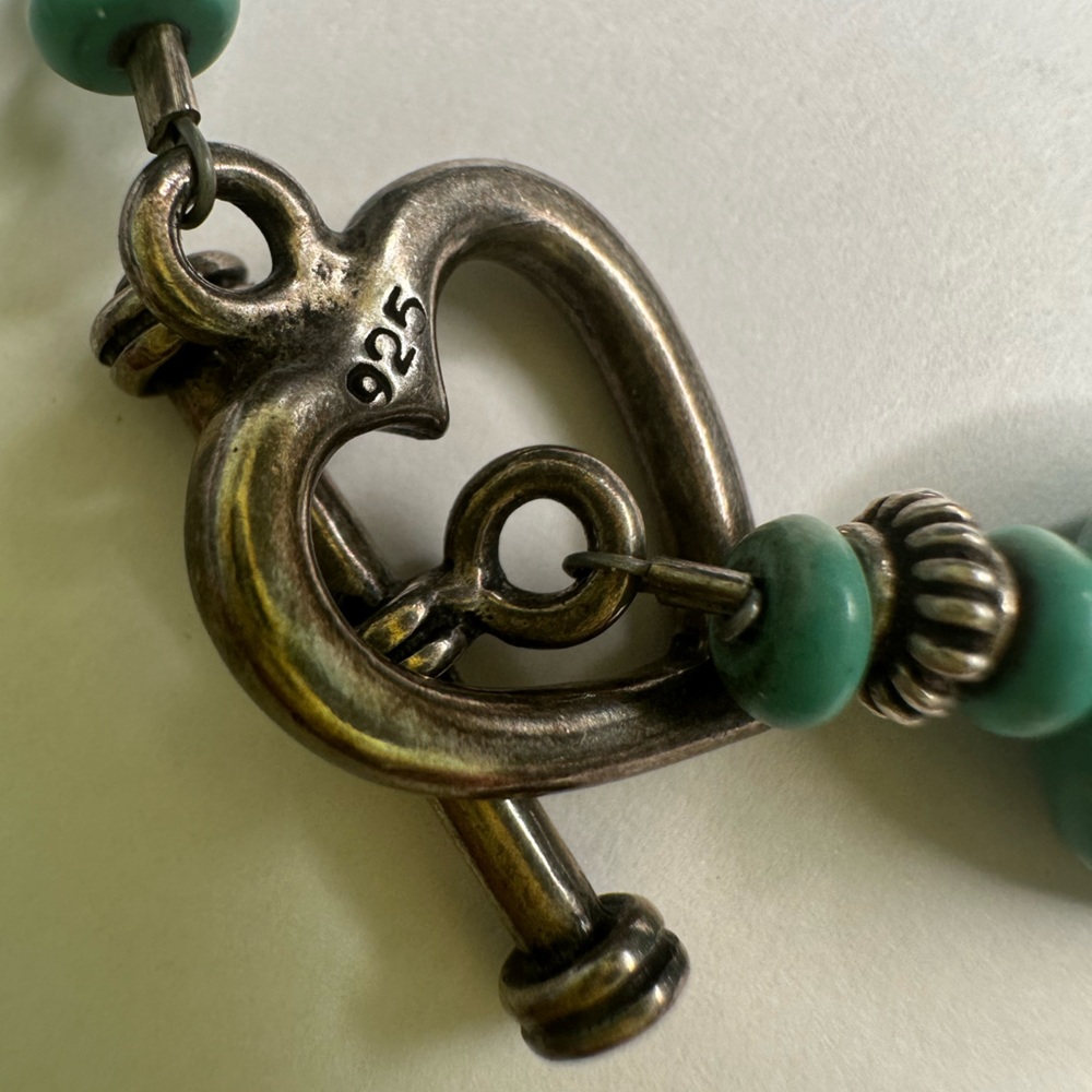 Vintage Sterling Silver Turquoise Native American Beads Heart Toggle Bracelet